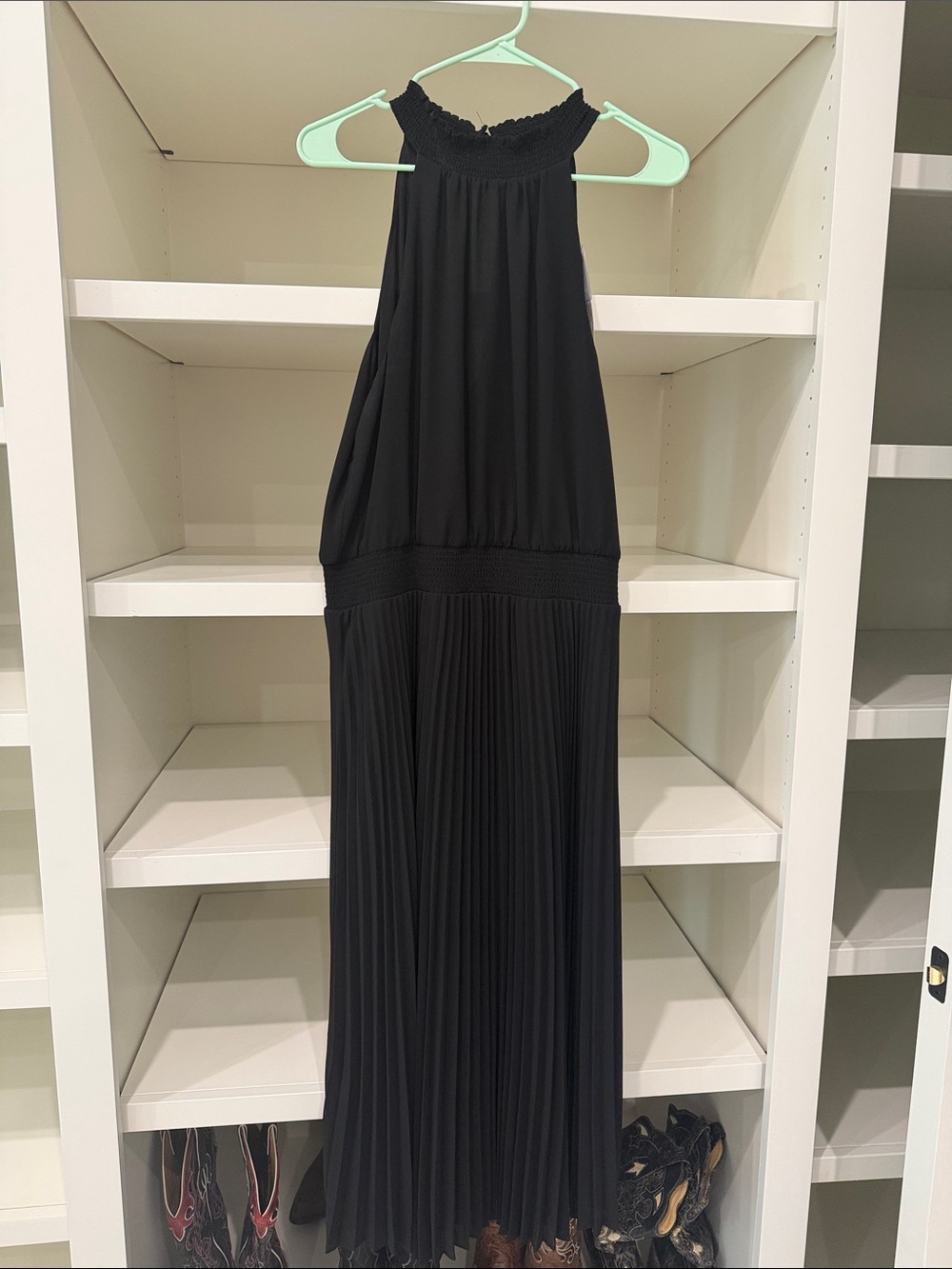 White House Black Market Black Halter Pleated Maxi Dress